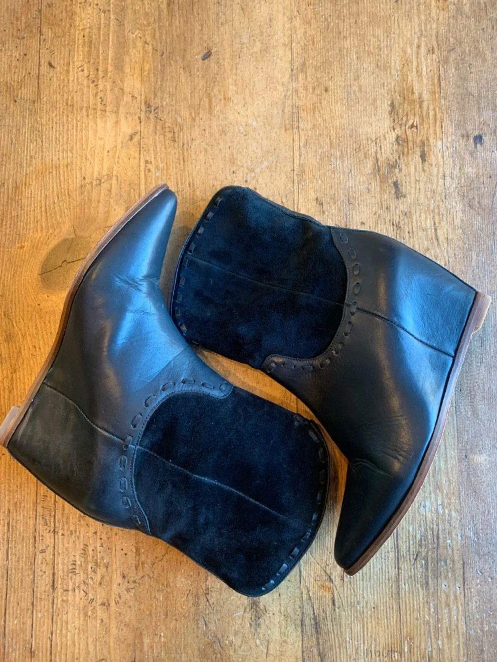 Martha Jones Women’s Black Two-Texture Wedge Ankle Booties